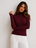 ATISSE – Women's Ribbed Mock Neck Knit Top – Slim Fit Long Sleeve Sweater