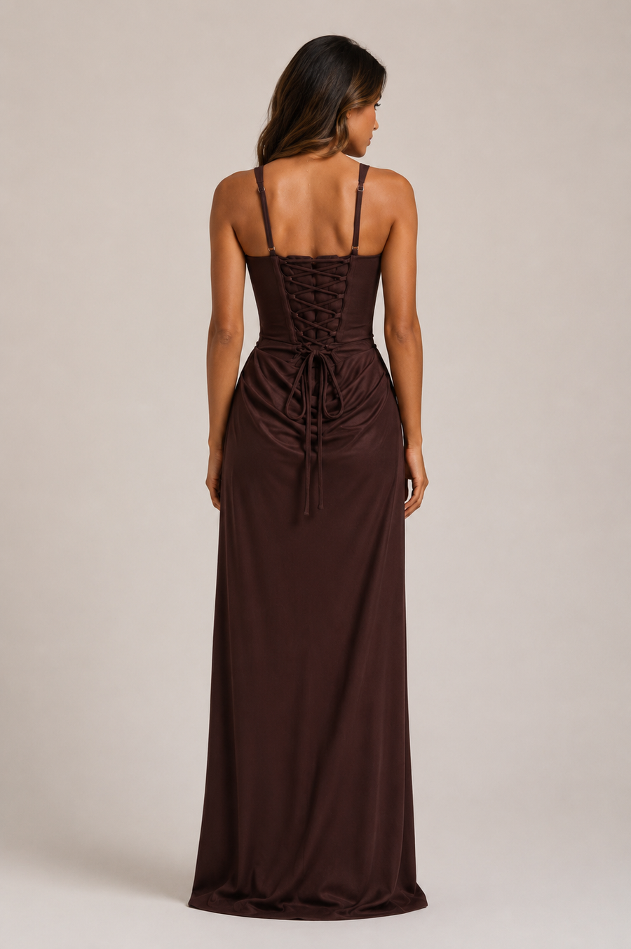 ATISSE CORNELIA – Vestido maxi de corsé drapeado para mujer – Vestido de noche elegante marrón ciruela
