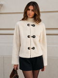 ATISSE – Women's Ivory Faux Fur Jacket – Short Luxury Winter Coat
