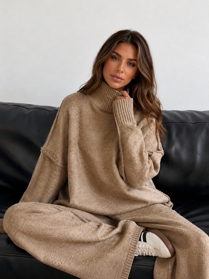 ATISSE ELODIE – Women's Plain Turtleneck Knit Lounge Set