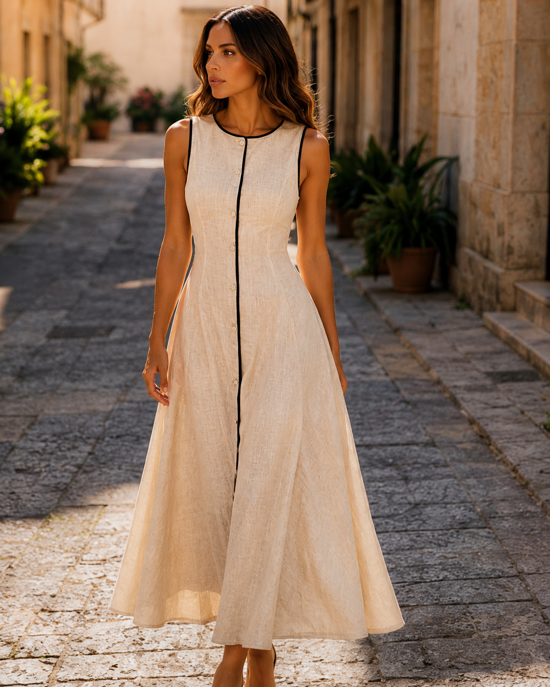 beige summer maxi dress ATISSE SIREN GAZE – Women's Sleeveless – Contrast Tri What to Wear to CURVE-SIZE Product code Size:36 x 32