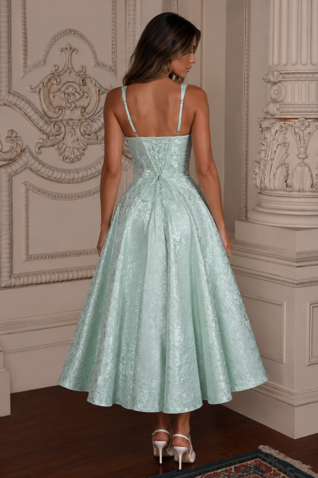 ATISSE AMITY – Damen Midi-Kleid mit Spitzenbesatz – Korsett-Kleid für besondere Anlässe in Mint
