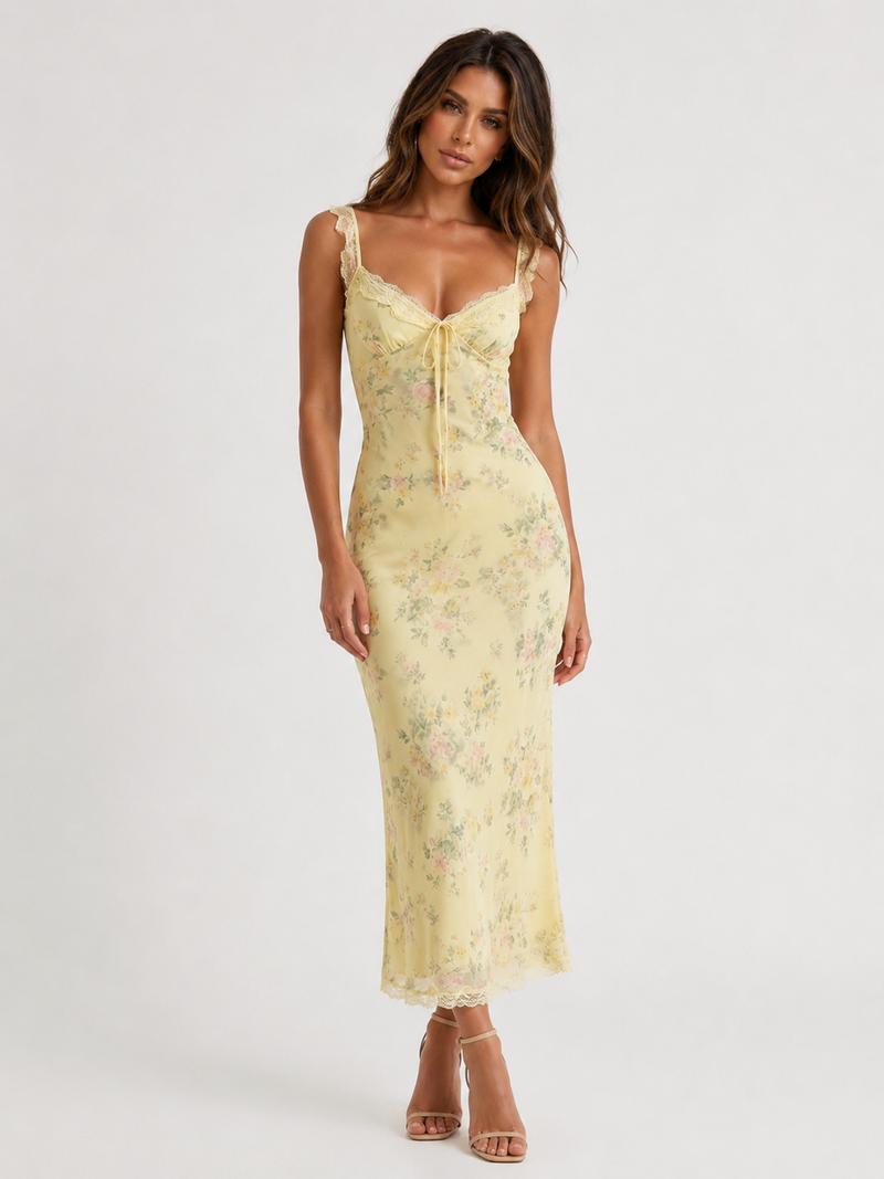 ATISSE SUMMER – Damen Maxikleid mit Blumenmuster – Sommerkleid mit verstellbaren Trägern