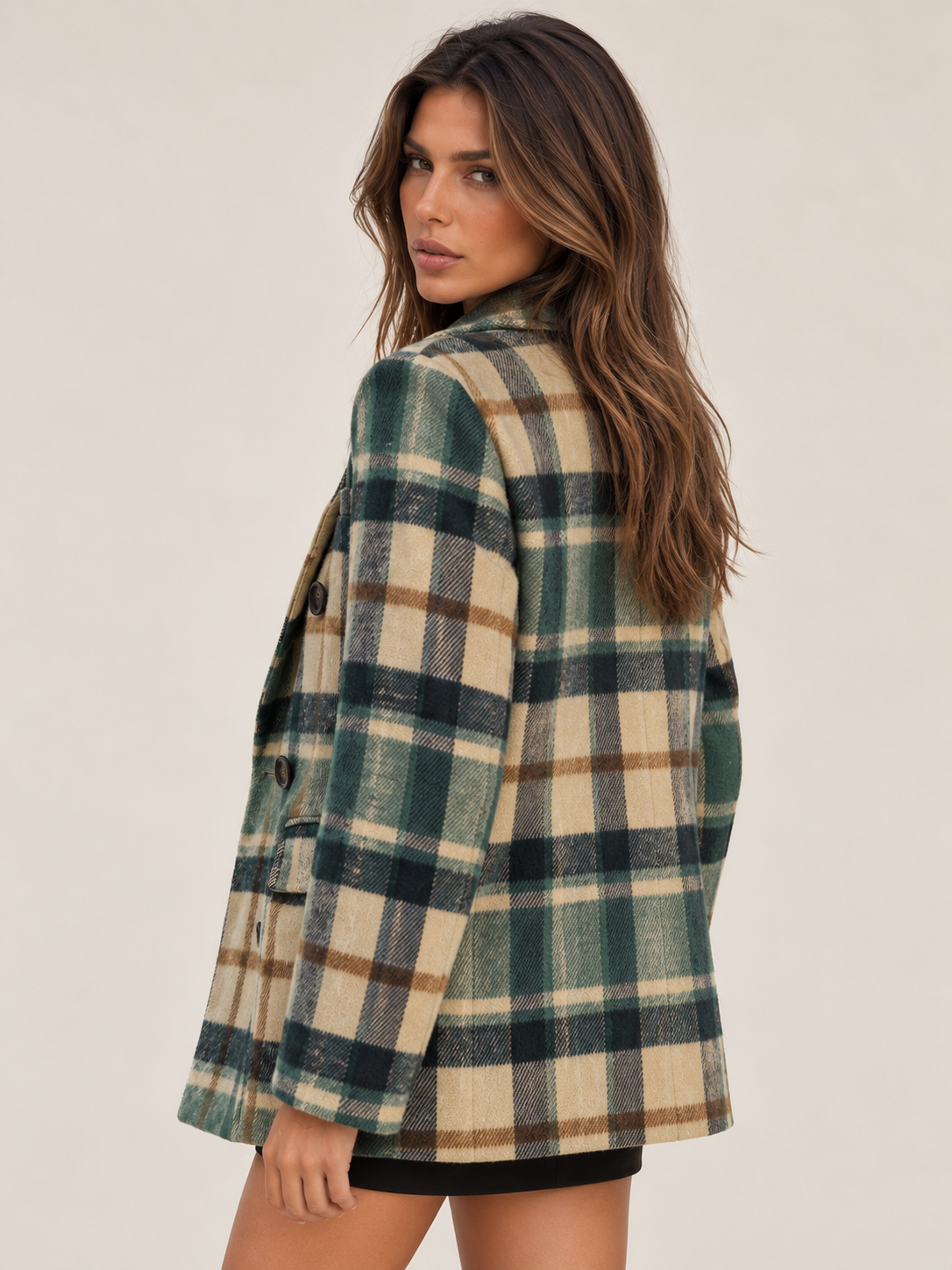 ATISSE – Women's Plaid Double-Breasted Blazer – Tailored Tweed Jacket – Multicolor Check Winter Outerwear