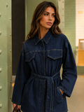 ATISSE – Women's Belted Denim Shirt Jacket – Cotton Jean Jacket with Waist Belt