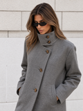 ATISSE – Women's Cropped Tweed Coat – Stand Collar Button-Front Jacket – Tailored Winter Outerwear