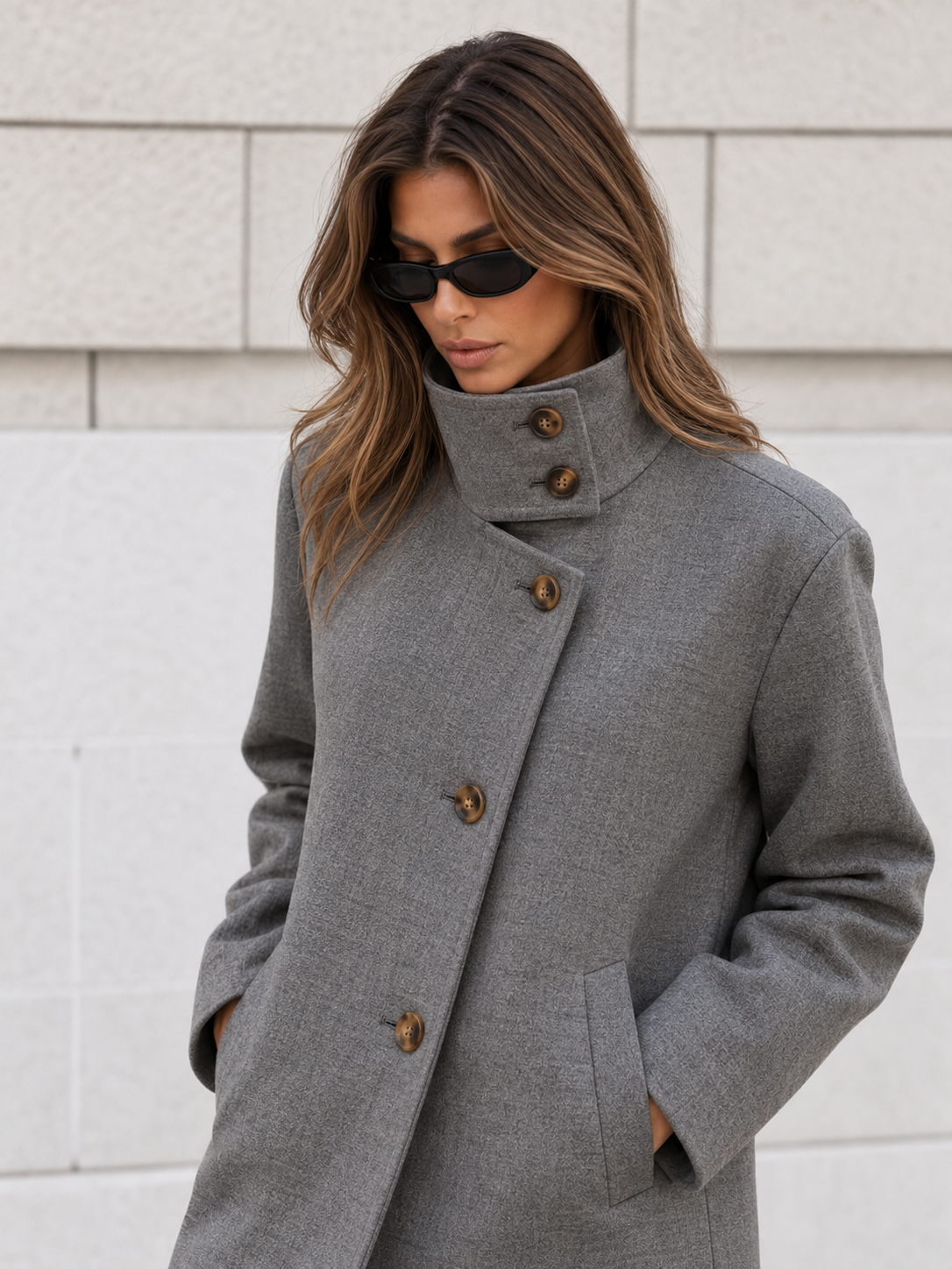 ATISSE – Women's Cropped Tweed Coat – Stand Collar Button-Front Jacket – Tailored Winter Outerwear