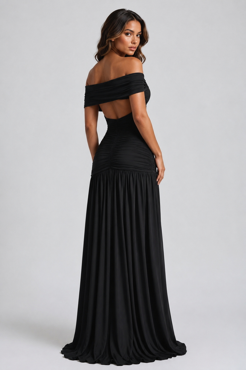ATISSE KATHRYN ICON – Maxikleid Bardot Cut-Out für Damen – Schwarzes Abendkleid