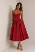 ATISSE MARIELLA – Vestido midi corsé para mujer – Vestido de ocasión evasé en rojo