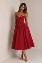 ATISSE MARIELLA – Midikleid Korsett für Damen – Ausgestelltes Anlasskleid in Rot