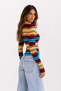 ATISSE – Women's Multi-Stripe Ribbed Knit Cardigan – Collared Button-Up Sweater