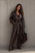 ATISSE BRIDGET – Damen-Trenchcoat aus Kunstleder – Oversize-Langmantel mit Gürtel