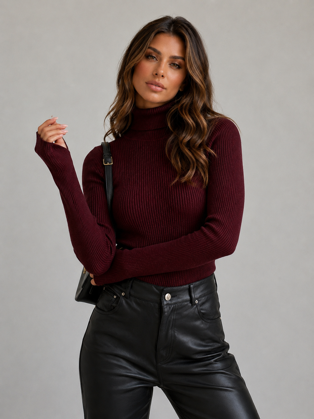 ATISSE ELISE – Women's Turtleneck Knit Top – Slim Fit Long Sleeve Soft Stretch Sweater