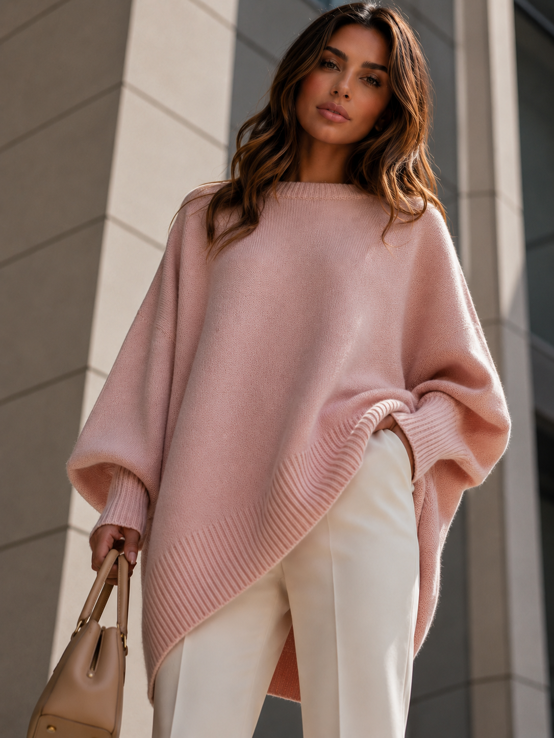 ATISSE ÉLISE – Women's Oversized Knit Sweater – Soft Crew Neck Long Sleeve Winter Jumper