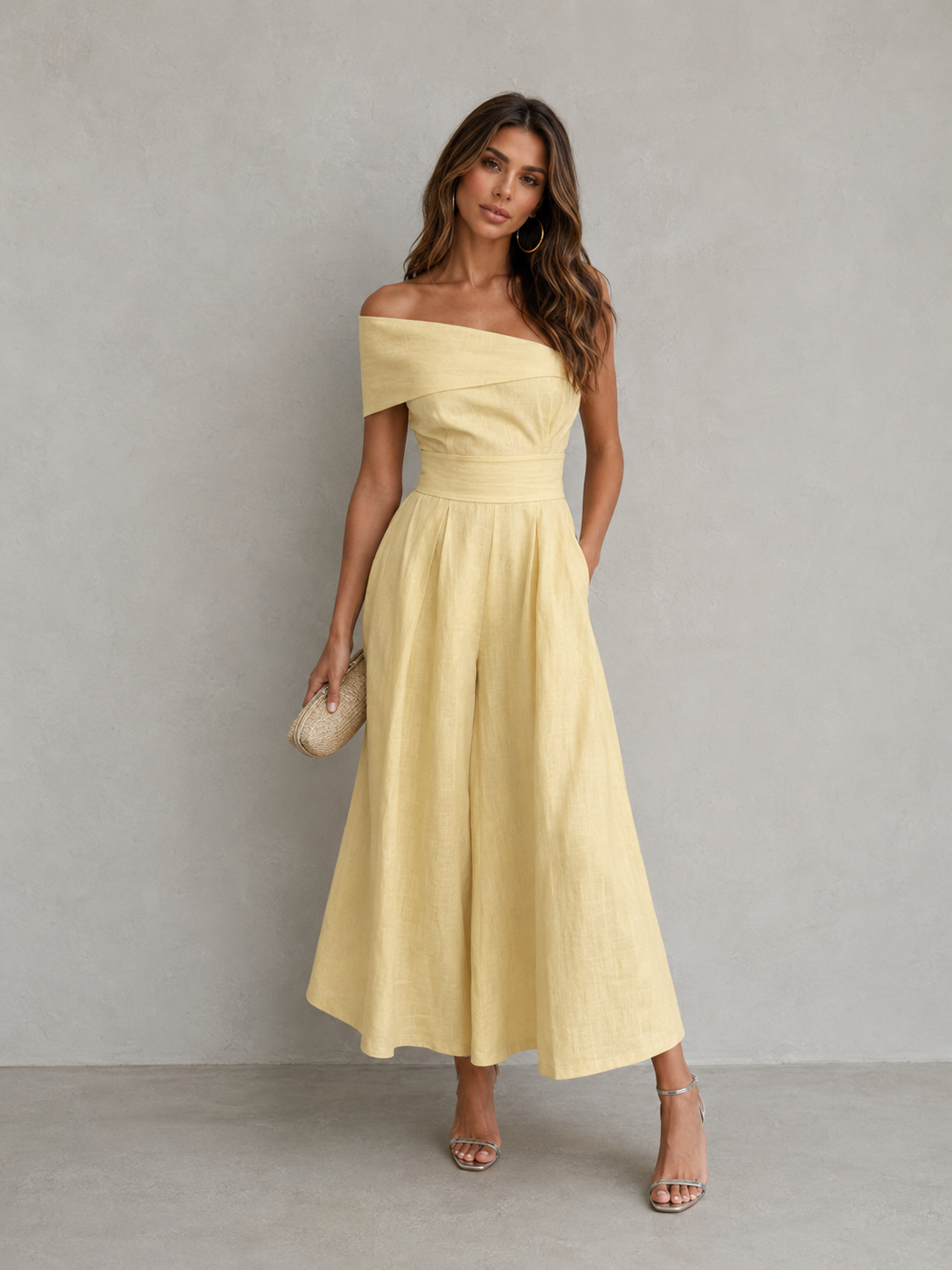 ATISSE SOLARA ICON – Damen Midikleid mit One-Shoulder-Träger – Elegantes gelbes Partykleid für den Sommer