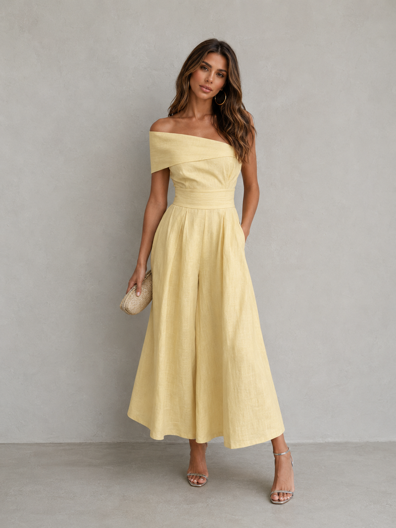 ATISSE SOLARA ICON – Women's One Shoulder Midi Dress – Yellow Elegant Summer Party Dress