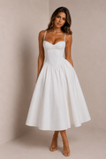 ATISSE EMERSON – Vestido midi con escote corazón para mujer – Elegante vestido de ocasión en marfil