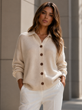 ATISSE CÉLIA – Women's Collared Knit Cardigan – Button Front Ribbed Long Sleeve Sweater
