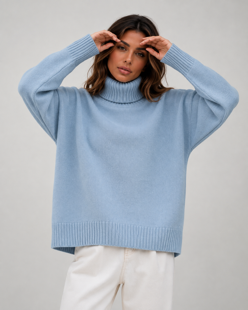 ATISSE SIENNA – Women's Oversized Turtleneck Sweater – Soft Knit Long Sleeve Winter Jumper