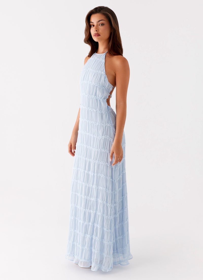 ATISSE AULLIE – Women's Halter Maxi Dress – Powder Blue Lace Evening Dress