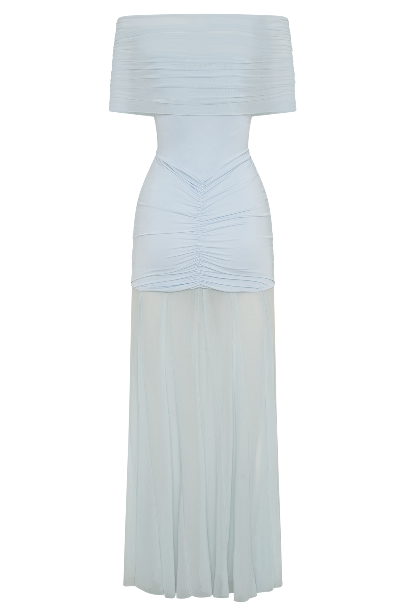 ATISSE CASPIAN – Damen Maxikleid mit Carmen-Ausschnitt – Hellblaues Abendkleid