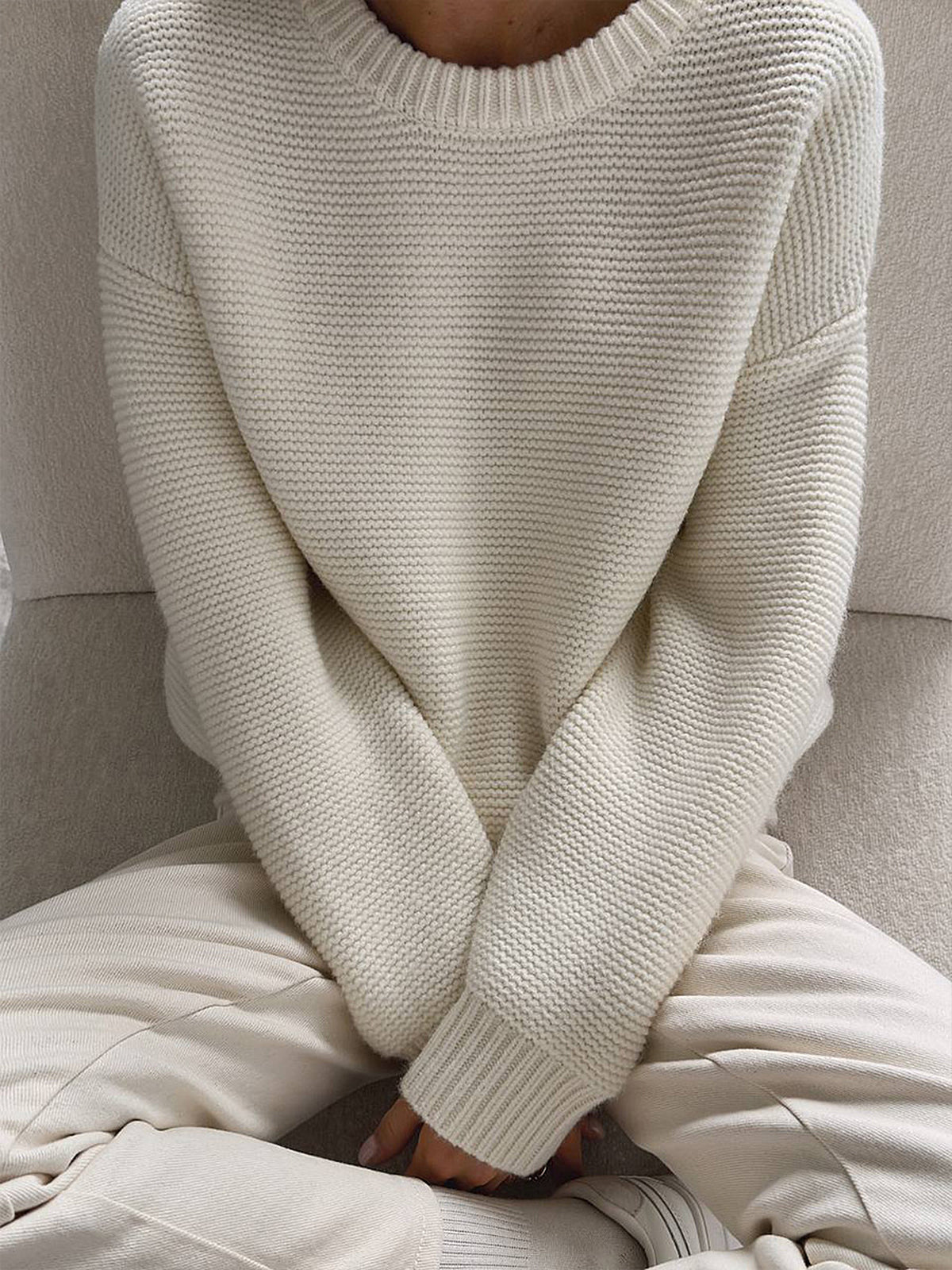 ATISSE – Women's Cotton Blend Knit Sweater – Textured Crew Neck Pullover – Casual Winter Jumper