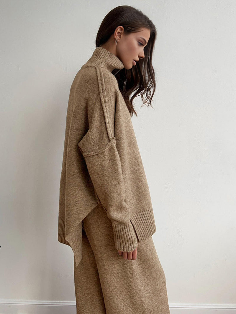 ATISSE ELODIE – Women's Plain Turtleneck Knit Lounge Set