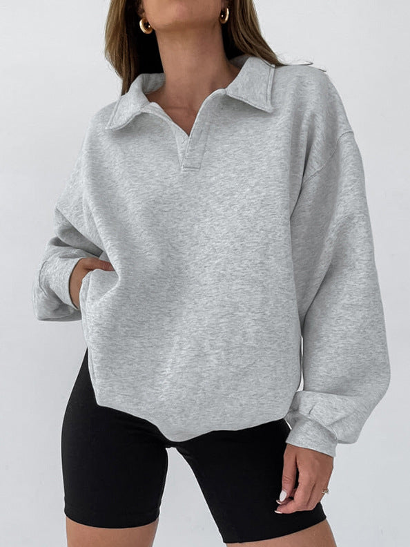 ATISSE – Women's Minimalist Polo Sweatshirt – Cotton Blend Long Sleeve Collared Pullover – Casual Relaxed Top