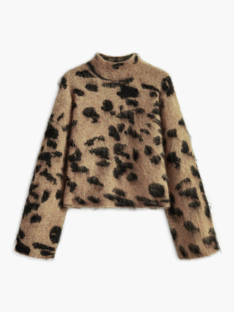 ATISSE – Women's Leopard Print Wool Blend Sweater – Fuzzy Mohair Knit Jumper