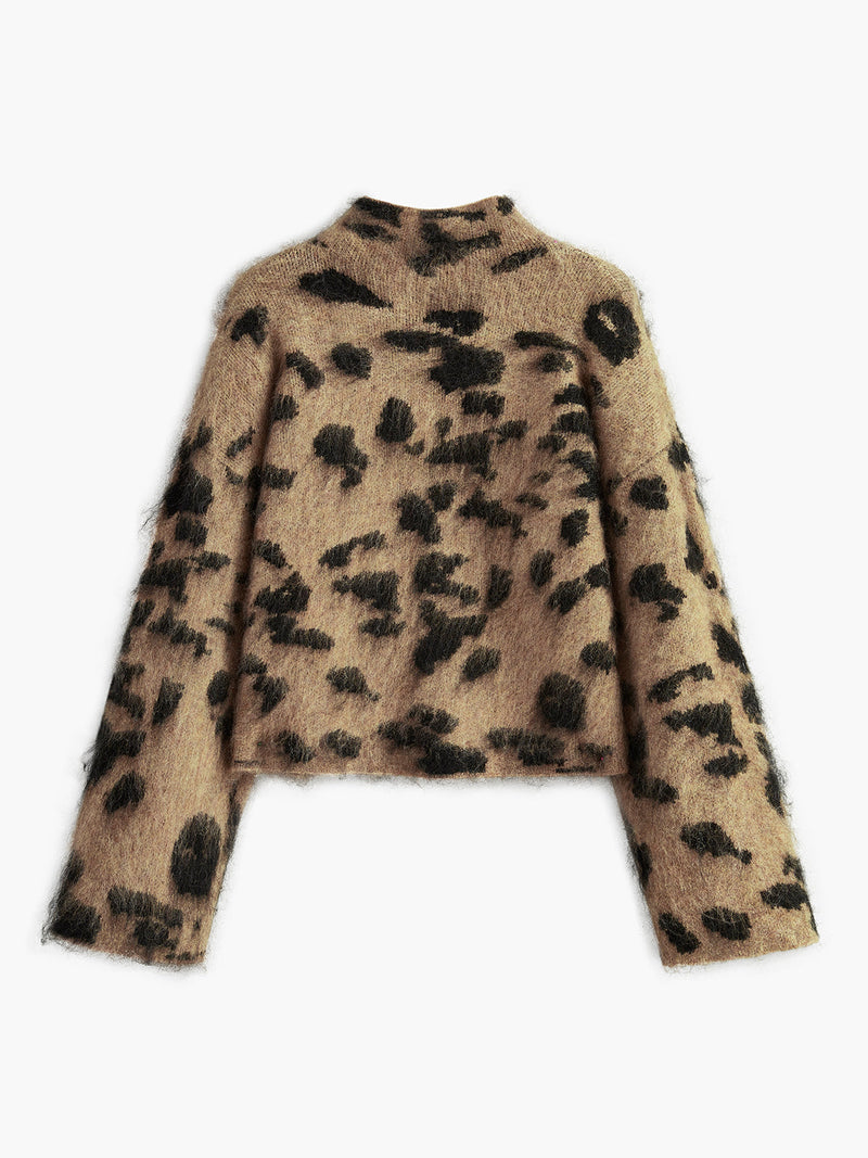 ATISSE – Women's Leopard Print Wool Blend Sweater – Fuzzy Mohair Knit Jumper