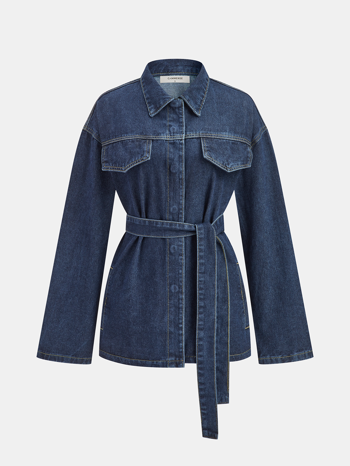 ATISSE – Women's Belted Denim Shirt Jacket – Cotton Jean Jacket with Waist Belt