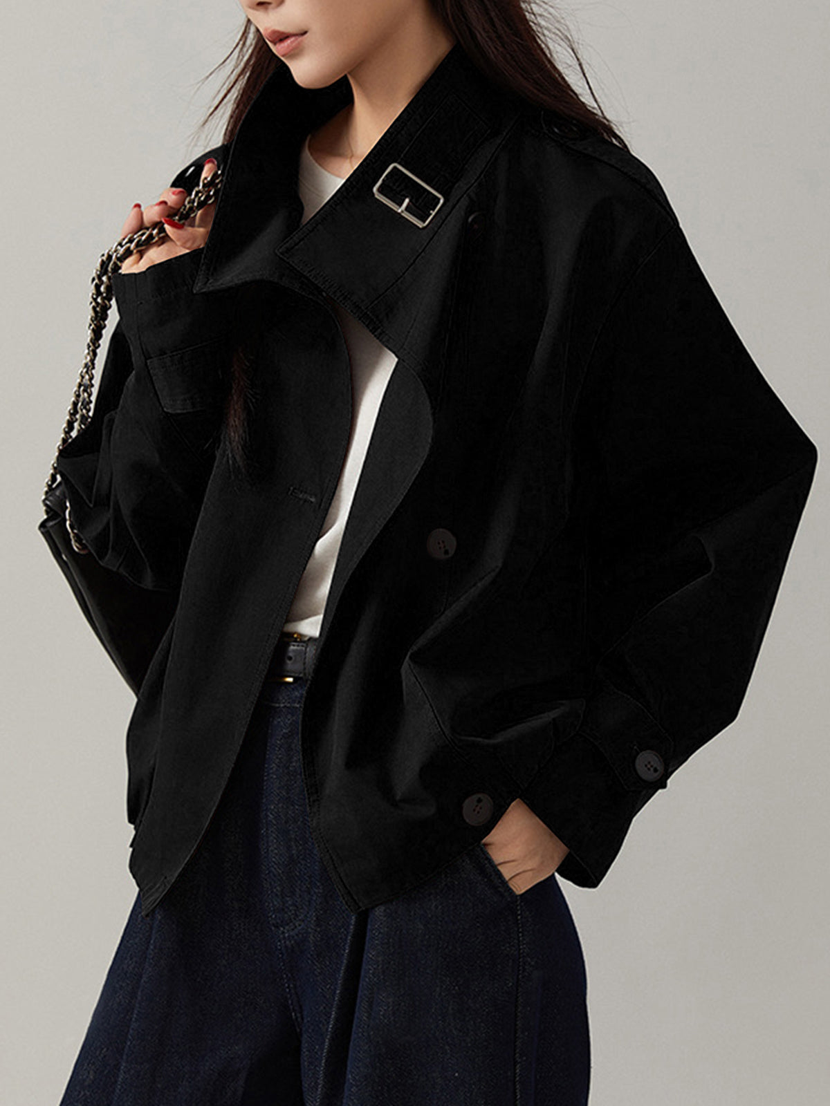 ATISSE – Women's Oversized Vintage Trench Coat – Relaxed Fit Brown Long Sleeve Autumn Outerwear Jacket