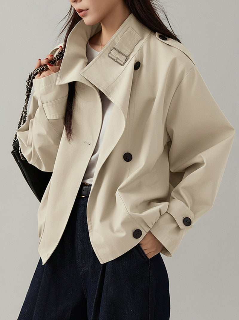 ATISSE – Women's Oversized Vintage Trench Coat – Relaxed Fit Brown Long Sleeve Autumn Outerwear Jacket