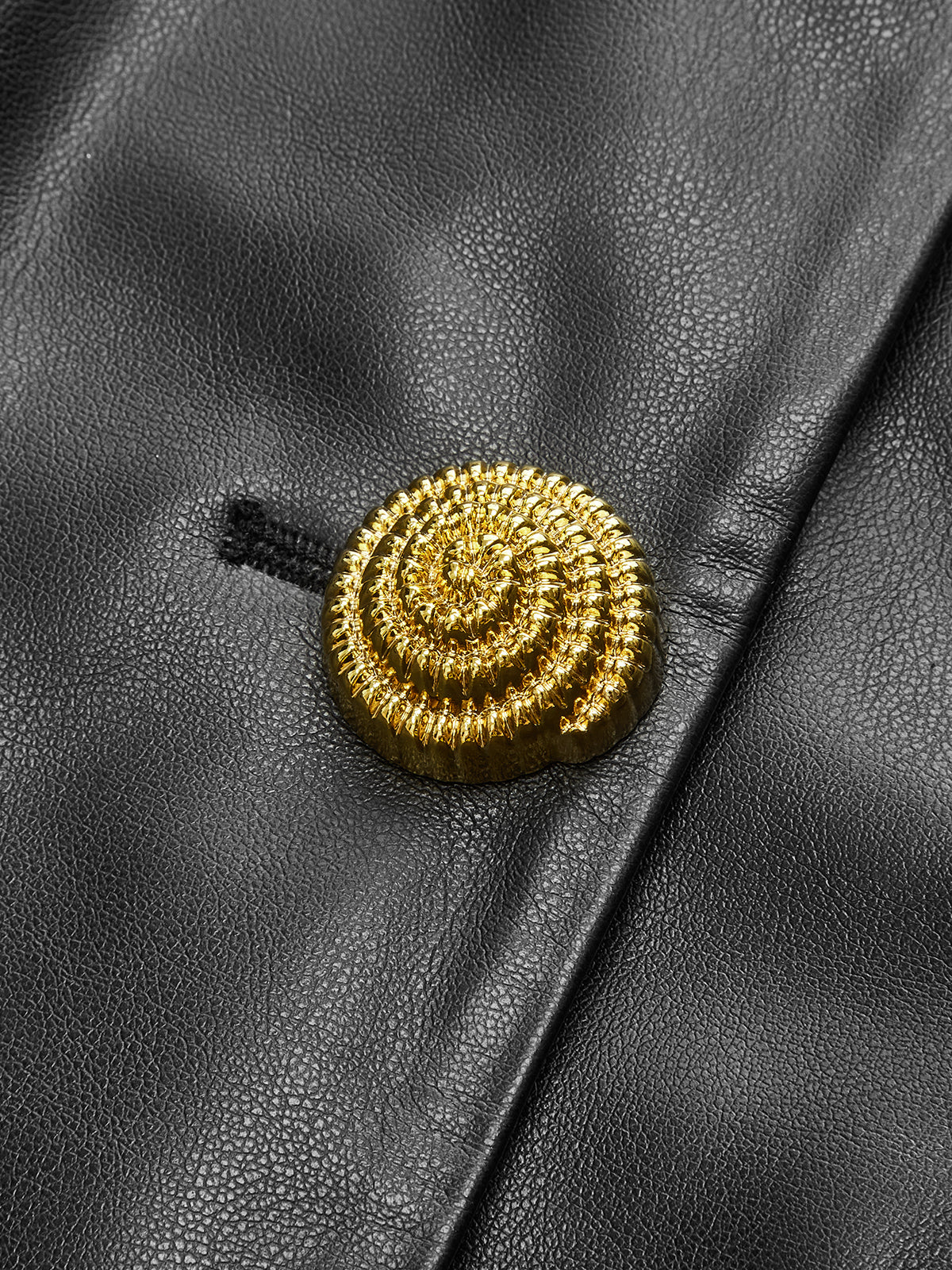 ATISSE – Women's Faux Leather Blazer – Fitted Round Neck Jacket with Gold Metal Buttons