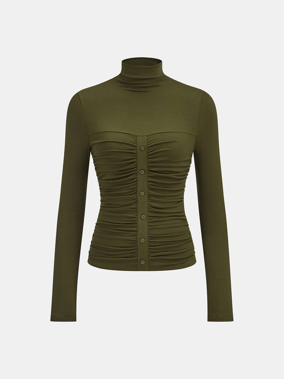 ATISSE – Women's Turtleneck Ruched Knit Top – Long Sleeve Button Detail Sweater