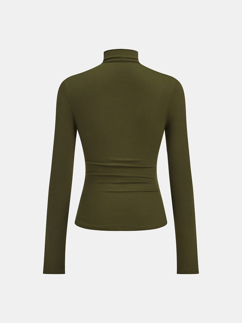 ATISSE – Women's Turtleneck Ruched Knit Top – Long Sleeve Button Detail Sweater
