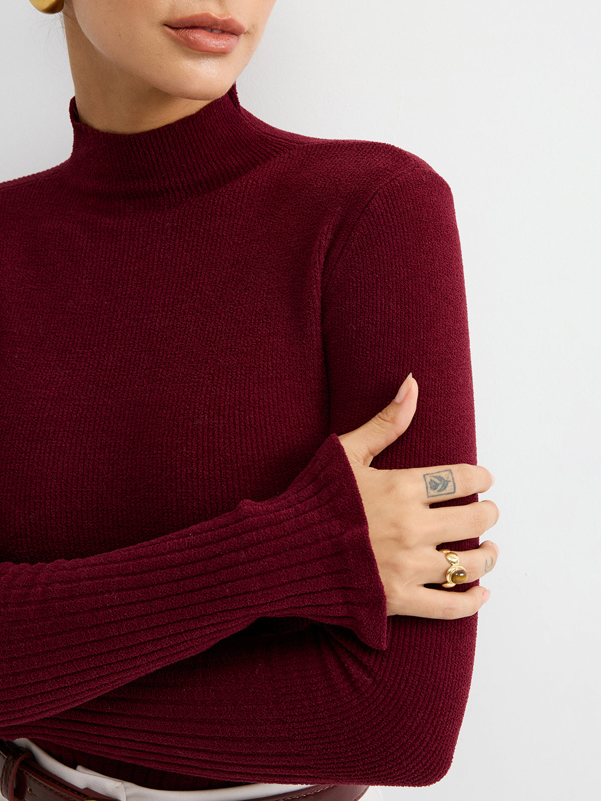ATISSE – Women's Ribbed Mock Neck Knit Top – Slim Fit Long Sleeve Sweater