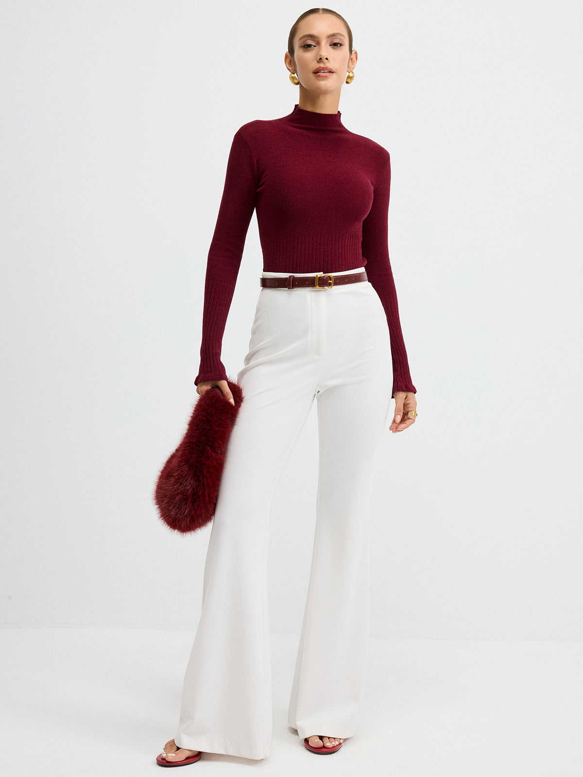 ATISSE – Women's Ribbed Mock Neck Knit Top – Slim Fit Long Sleeve Sweater