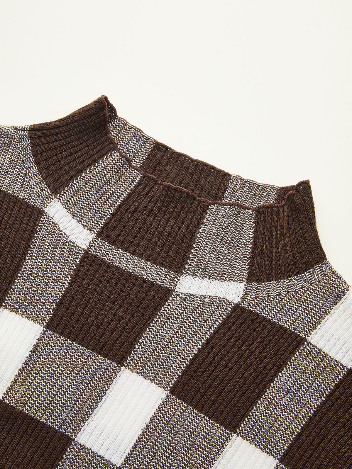 ATISSE – Women's Checked Wool-Blend Mock Neck Knit Top – Slim Fit Plaid Winter Sweater