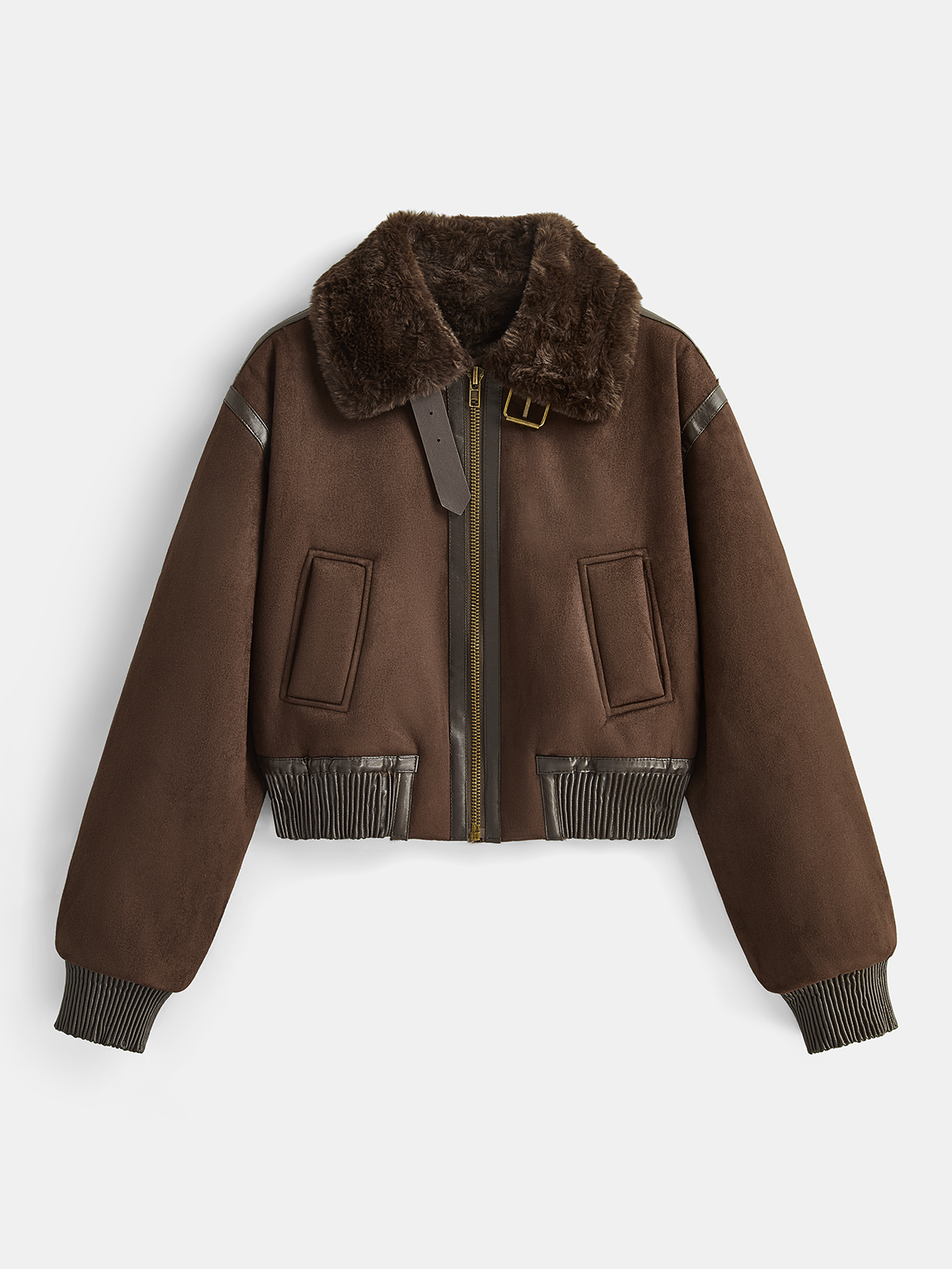 ATISSE – Women's Brown Shearling Jacket – Faux Fur Suede Winter Jacket