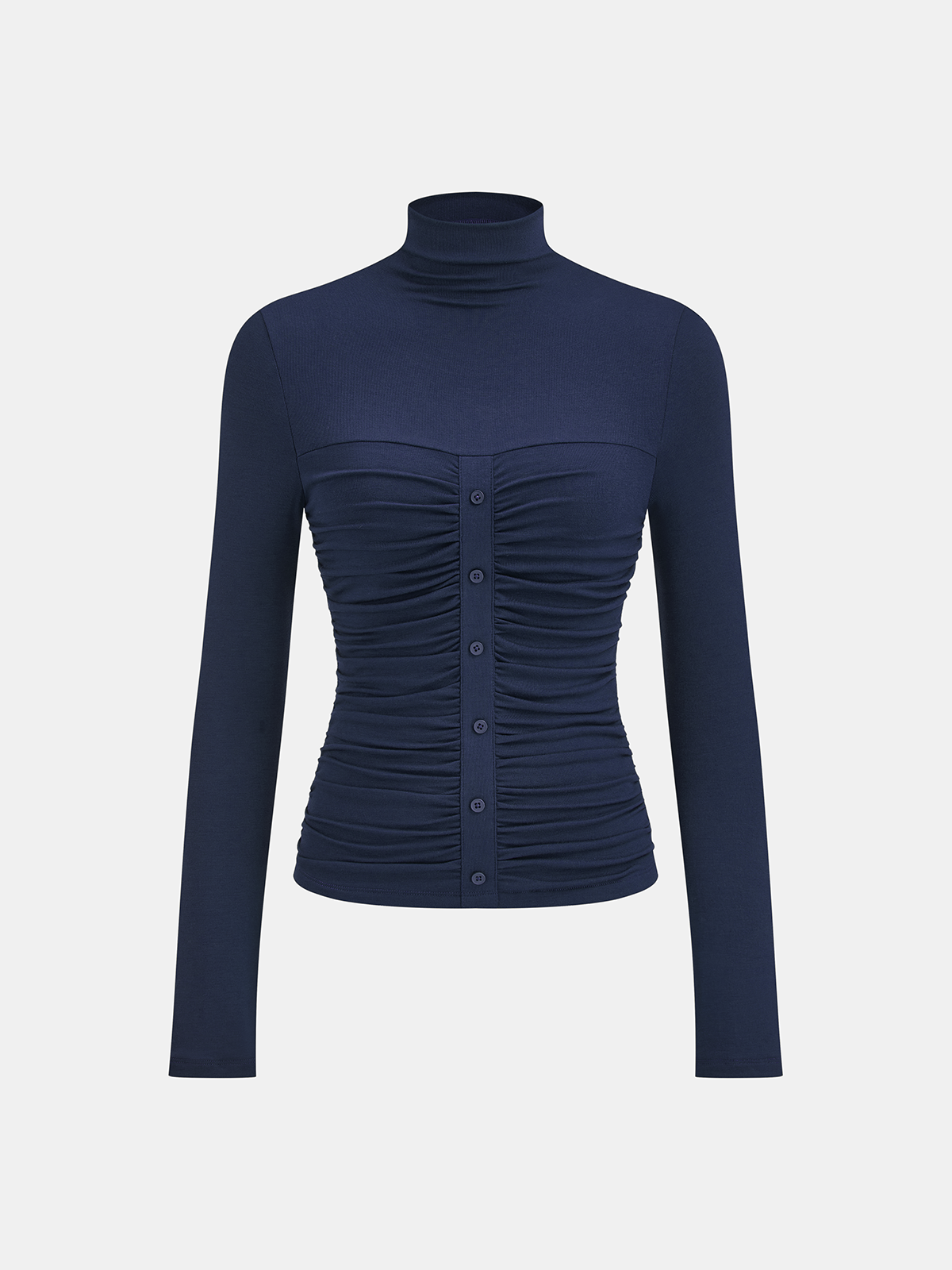 ATISSE – Women's Turtleneck Ruched Knit Top – Long Sleeve Button Detail Sweater