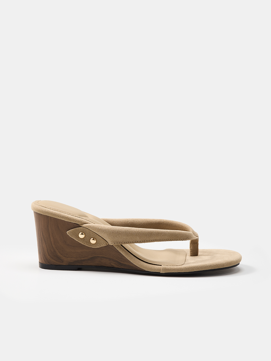 ATISSE APRICOT WEDGE – Sandalias de cuña beige para mujer – Sandalias cómodas de plataforma con puntera abierta