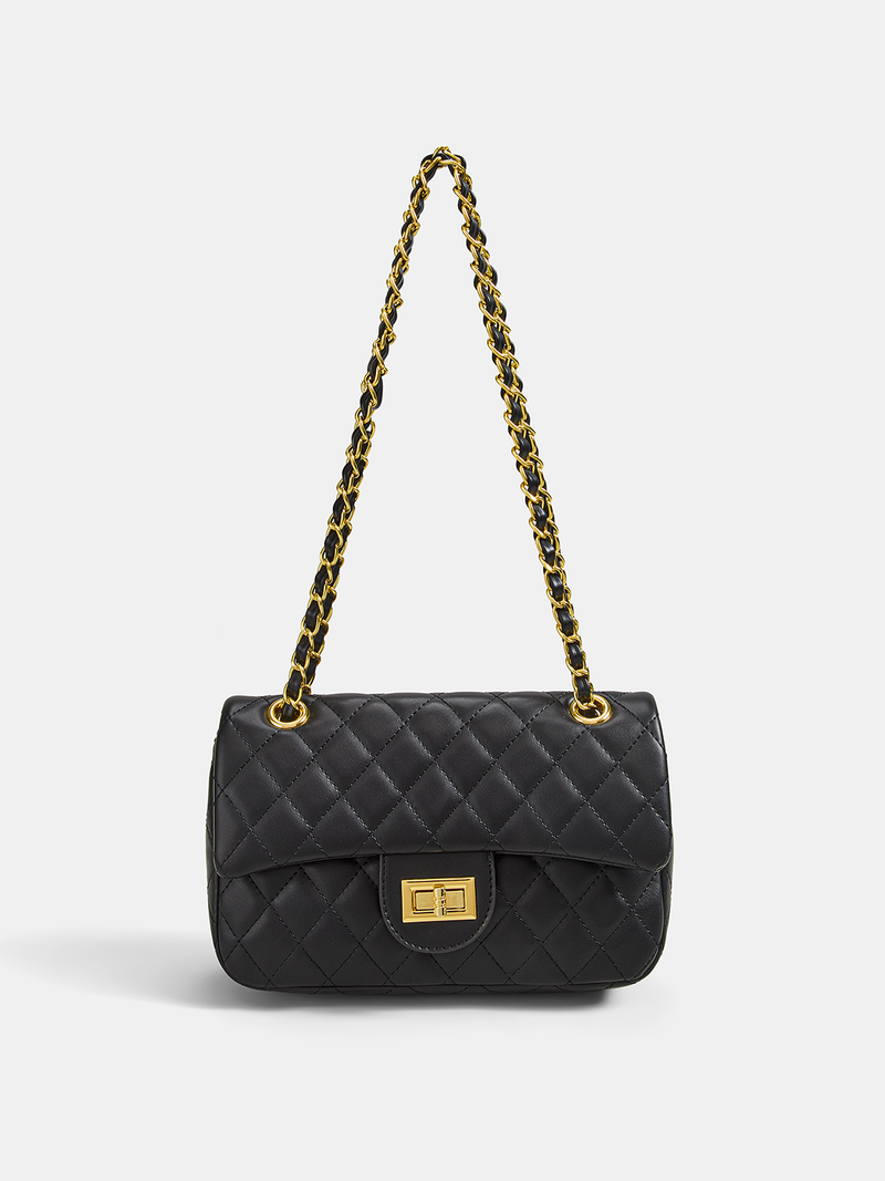 ATISSE MONACO – Gesteppte Umhängetasche für Damen – Luxuriöse schwarze Schultertasche