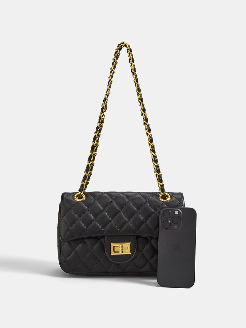 ATISSE MONACO – Gesteppte Umhängetasche für Damen – Luxuriöse schwarze Schultertasche