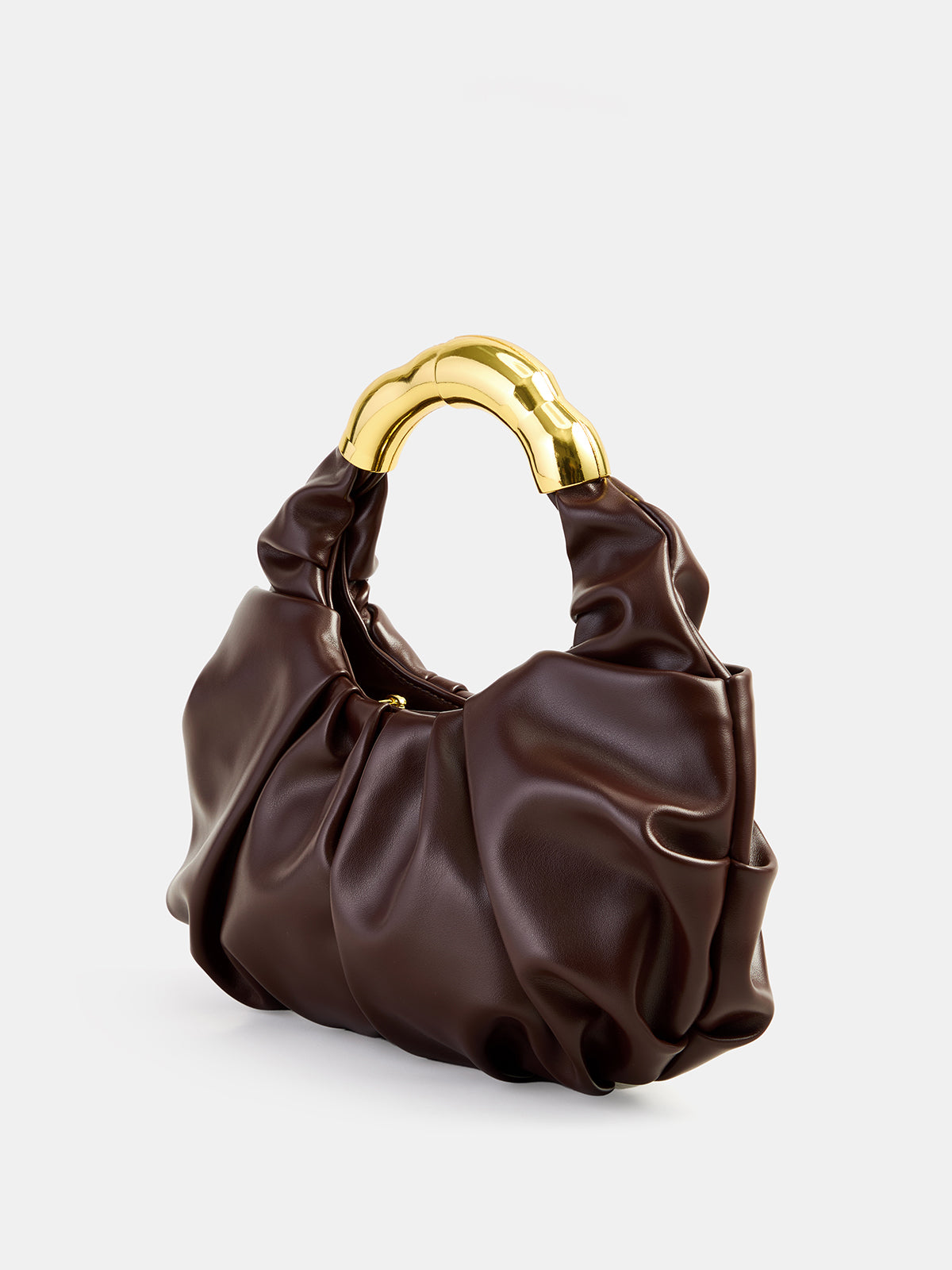 ATISSE – Women's Ruched Handbag – Gold Metal Handle Evening Bag