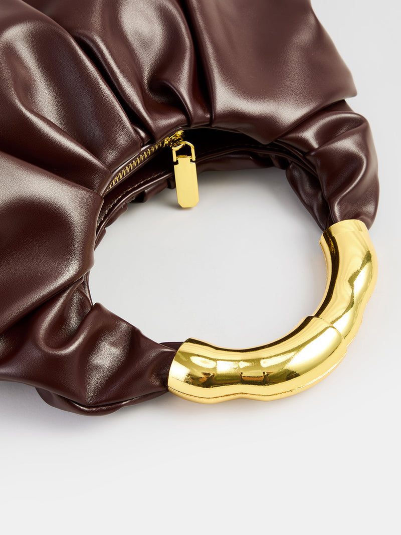 ATISSE – Women's Ruched Handbag – Gold Metal Handle Evening Bag