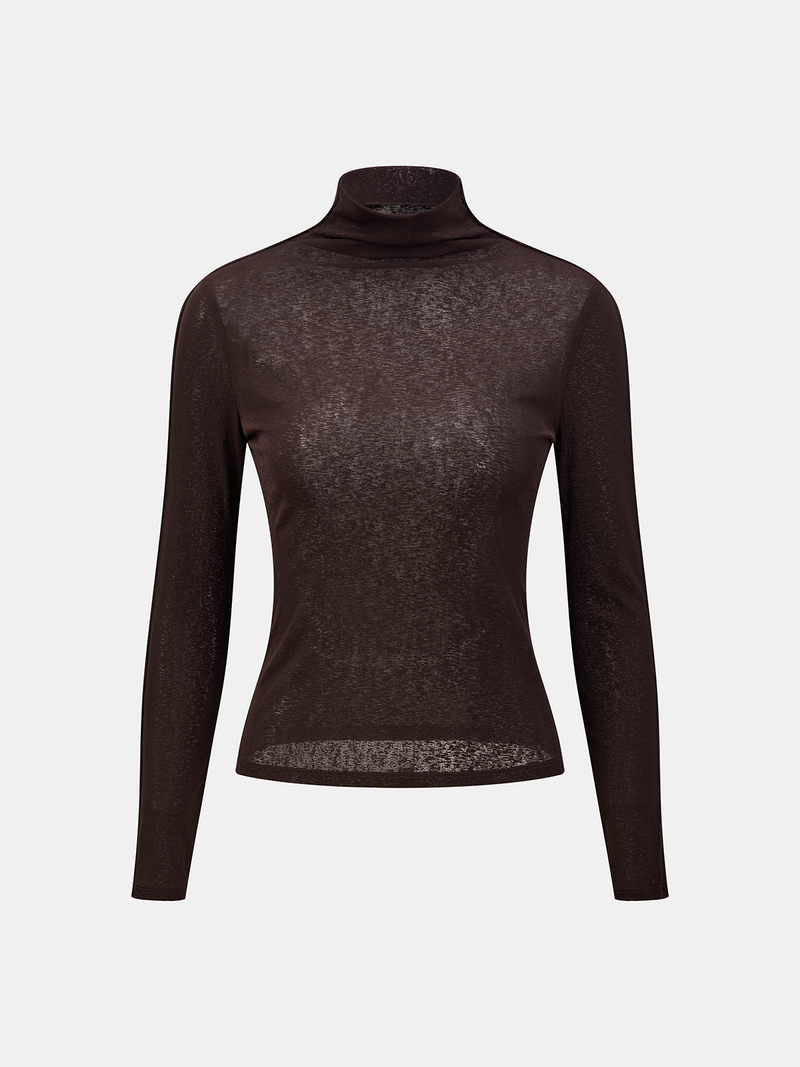ATISSE – Women's Semi-Sheer Turtleneck Top – Slim Fit Long Sleeve Knit Blouse – Lightweight Layering Top