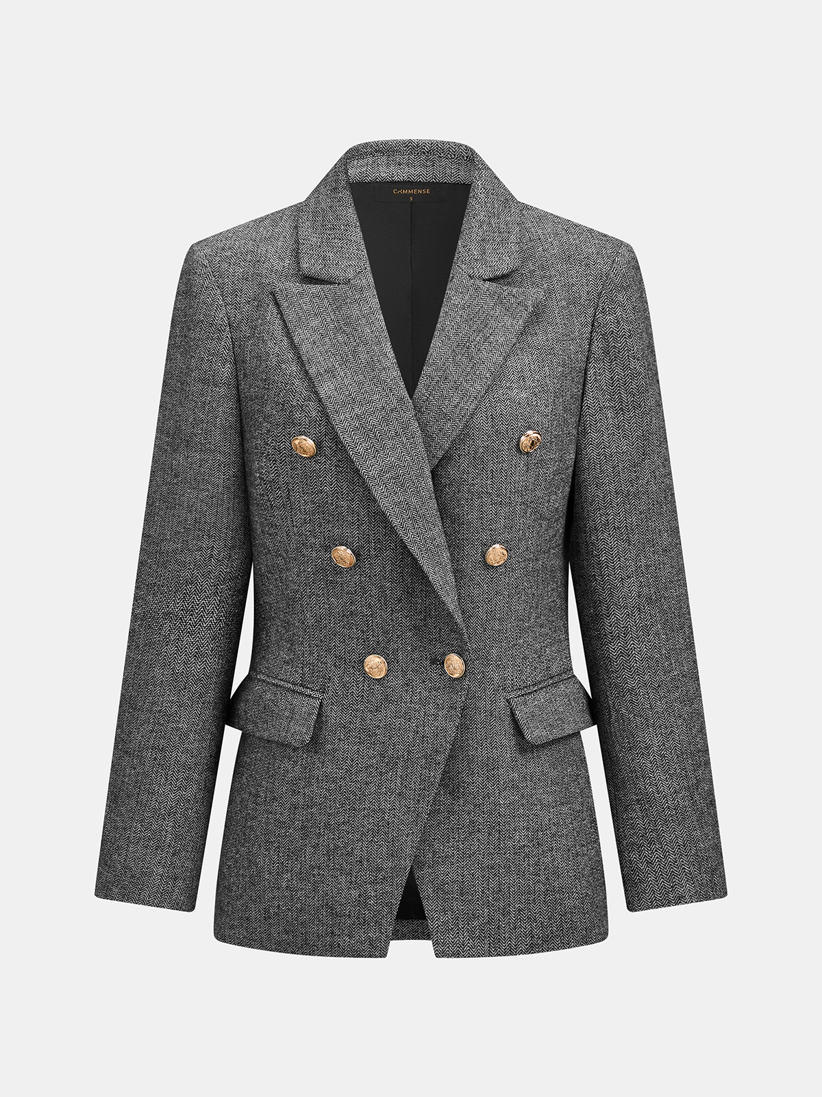 ATISSE – Women's Herringbone Double-Breasted Wool Blend Blazer – Tailored Grey Jacket
