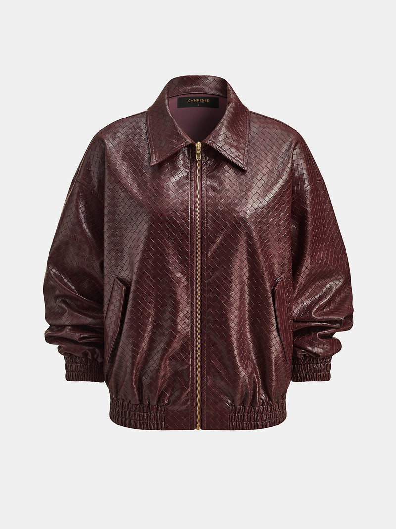 ATISSE – Women's Faux Leather Bomber Jacket – Zip-Up Relaxed Fit Leather Jacket