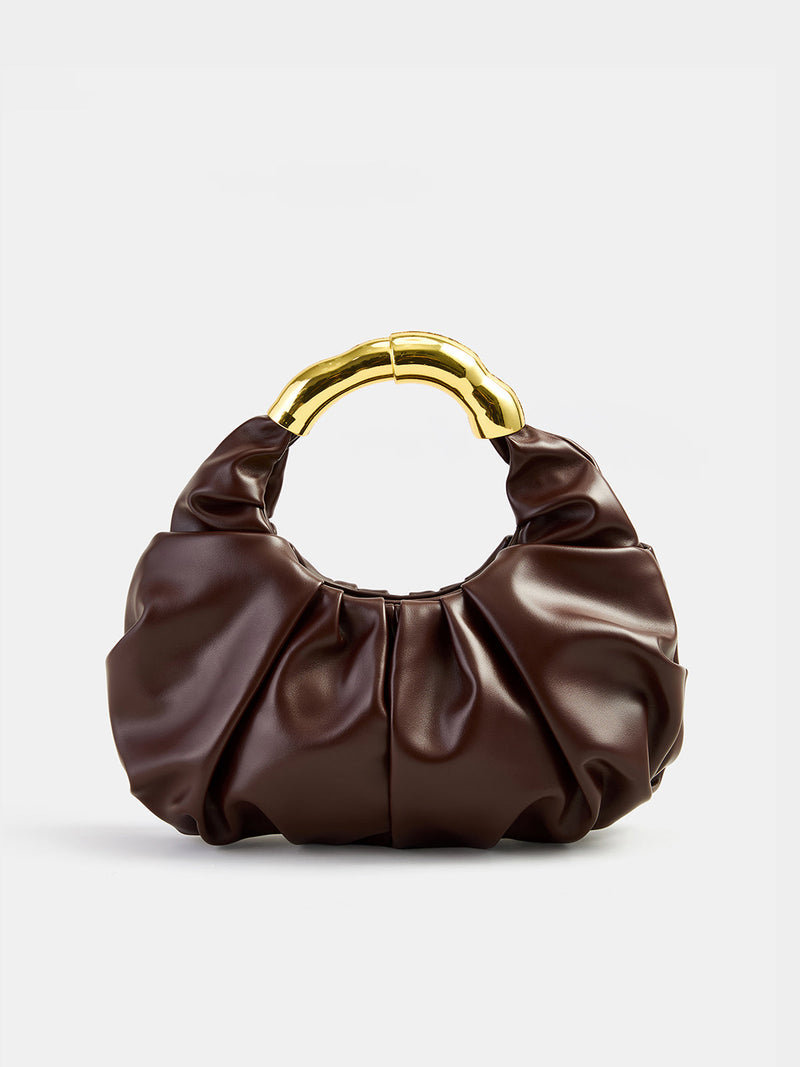 ATISSE – Women's Ruched Handbag – Gold Metal Handle Evening Bag